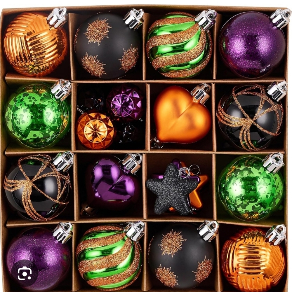 NIP Valery MadelynFestive Holiday Ornament Set - Blck, Grn, Prpl, Orng 28 Pcs